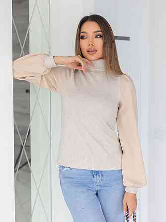 Жіноча елегантна кофта гольф у рубчик "Dazy" | Норма та батал Бежевий, 50-52 Київ