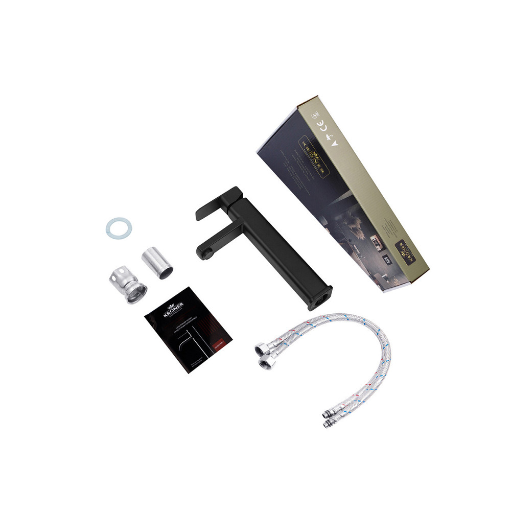 Смеситель для раковины высокий Kroner KRP Edelstahl Kubus - SCH010-3 черный Киев - изображение 7