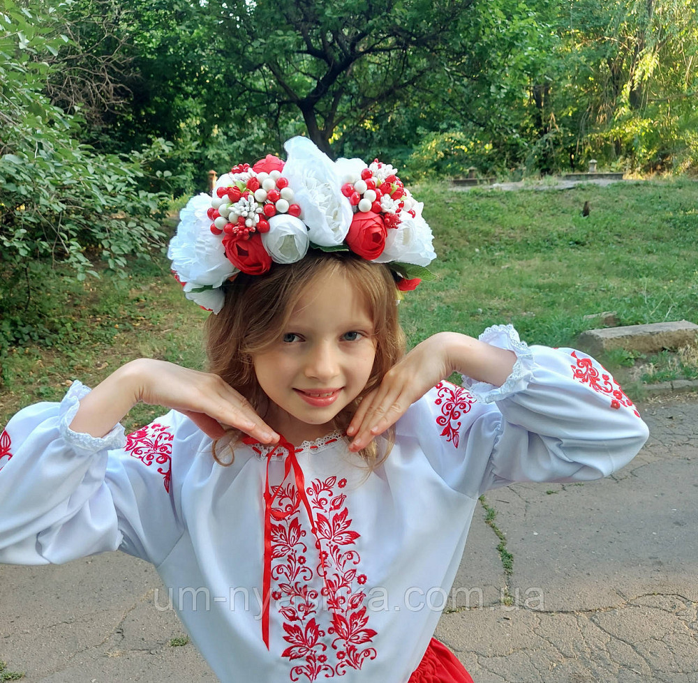 Ободок обруч з квітами "Піони великий біло-червоний" Кривий Ріг - фото 1