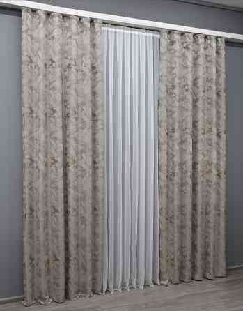 Комплект готовых штор VR-Textil Жаккард Мрамор Al3 № 1596ш Светло-серый с мокко 145х270 см 2 шт (33-0476) Киев