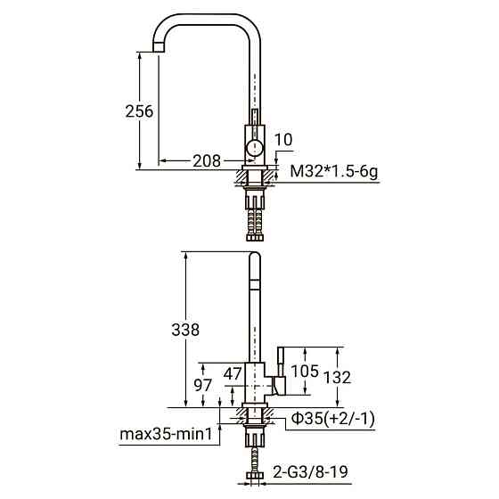 Смеситель KT Ø35 для кухни Г-гусак на гайке SS AQUATICA KT-4B270P (9722111) Киев