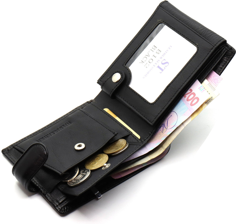 Классическое мужское портмоне из натуральной кожи ST Leather В102 Черный Каменское - изображение 10