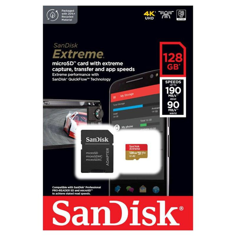 Карта пам'яті microSDXC (UHS-1 U3) SanDisk Extreme A2 128Gb class 10 V30 (R190MB/s,W90MB/s) (adapter SD) Киев - изображение 2