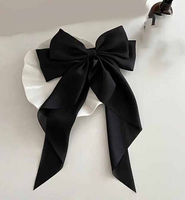 Атласний бант для волосся чорного кольору 33×21 см — стильний аксесуар для зачіски Київ - фото 1