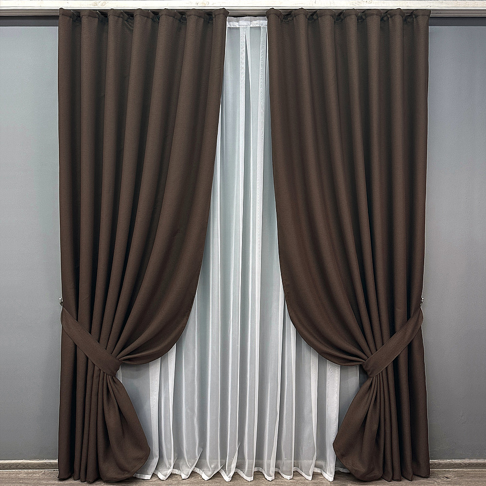 Комплект готових штор VR-Textil Льон-блекаут Льон Мішковина № 291ш Венге 100х270см 2 шт (31-044) Київ - фото 10