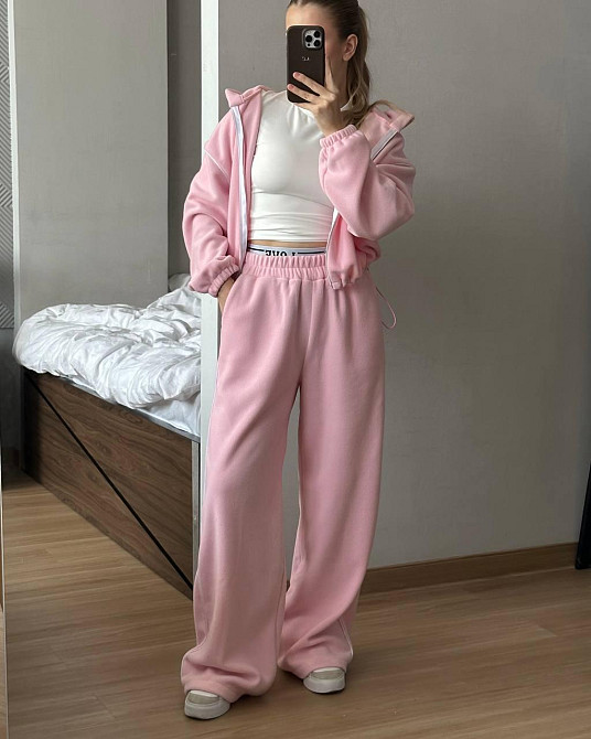 Жіночий теплий прогулянковий костюм: кофта та штани двосторонній фліс Барбі, 42/44 Одеса - фото 2