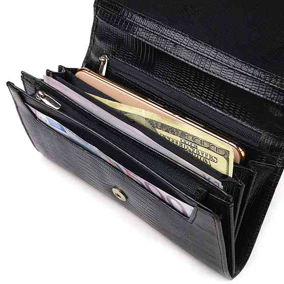 Привлекательный женский кошелек с монетницей из натуральной фактурной кожи CANPELLINI 21527 Черный Киев