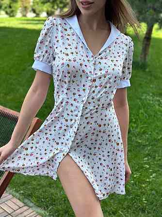 Жіноча сукня з штапелю з білим комірцем Помаранчеві квіти XS-S Харків