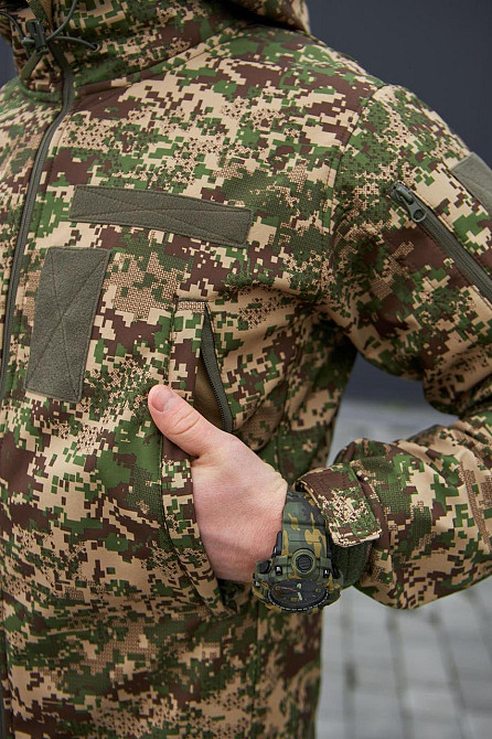 Тактична куртка піксель софт шел, демісезонна весняна водовідштовхувальна куртка з капюшоном для військових.   WAR Львів - фото 9
