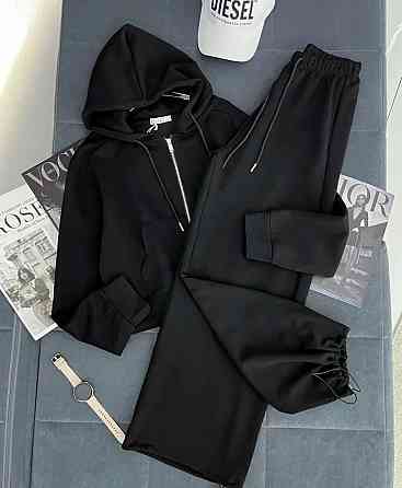 Женский прогулочный костюм двойка: кофта и штаны турецкая двунитка Черный, 42/46 Одесса