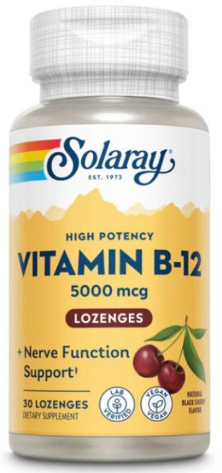 Витамин B12 Solaray Vitamin B-12 5000mcg 30 lozenges Вишня Киев - изображение 1