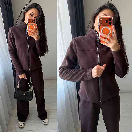 Жіночий повсякденний теплий костюм-двійка: кофта на блискавці та штани турецький двосторонній фліс Шоколад, 46/48 Одеса
