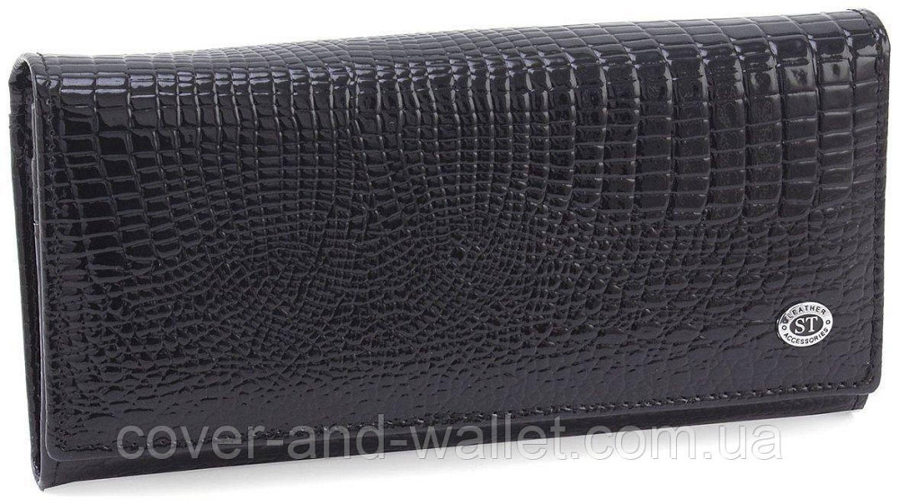 Черный женский лаковый кошелек из натуральной кожи на магнитах ST Leather Киев - изображение 2