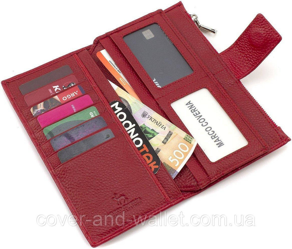 Червоний жіночий купюрник вертикального формату із натуральної шкіри на магнітах Marco Coverna Київ - фото 7