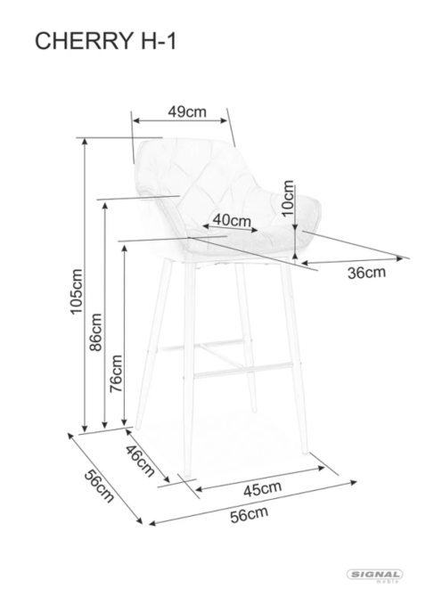 Барний стілець CHERRY H-1 VELVET чорний каркас/сірий BL.14 Днепр - изображение 15