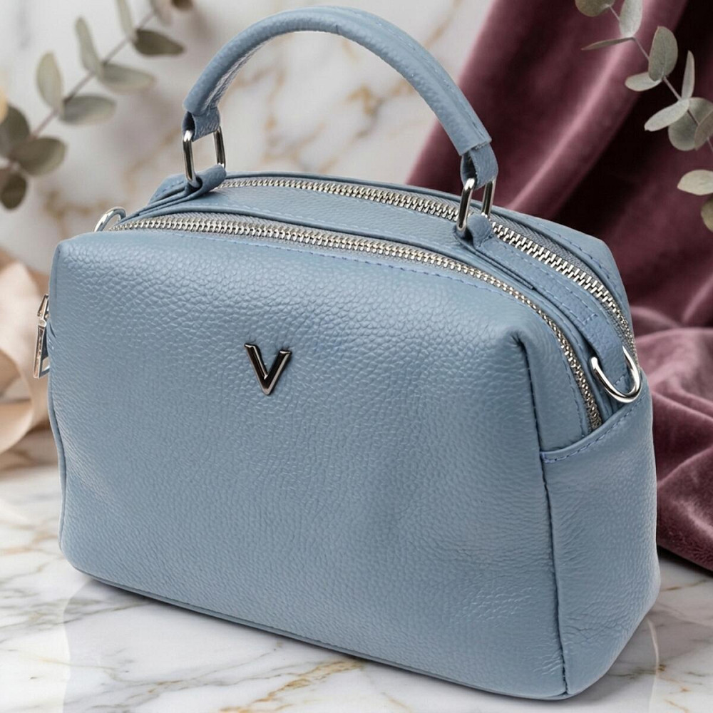 Женская сумка с двумя секциями из натуральной кожи Vintage 22920 Голубой Киев - изображение 11