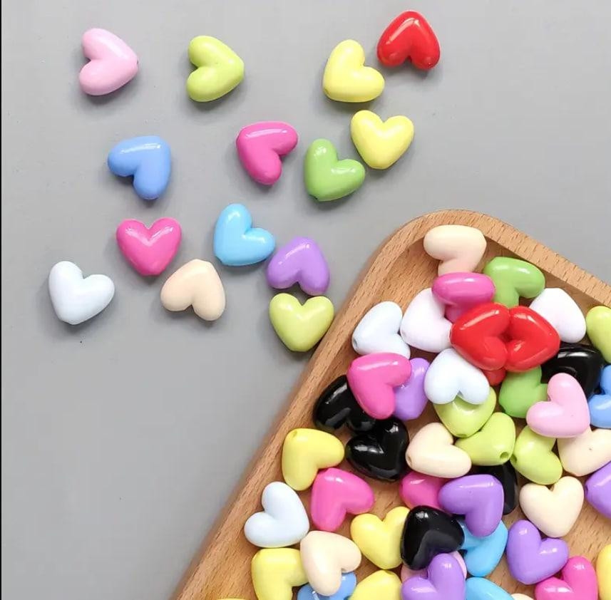 Акрилові бусини у формі серця 20 шт., 9x10.5 мм, для самостійного виготовлення прикрас, різні кольор Київ - фото 1