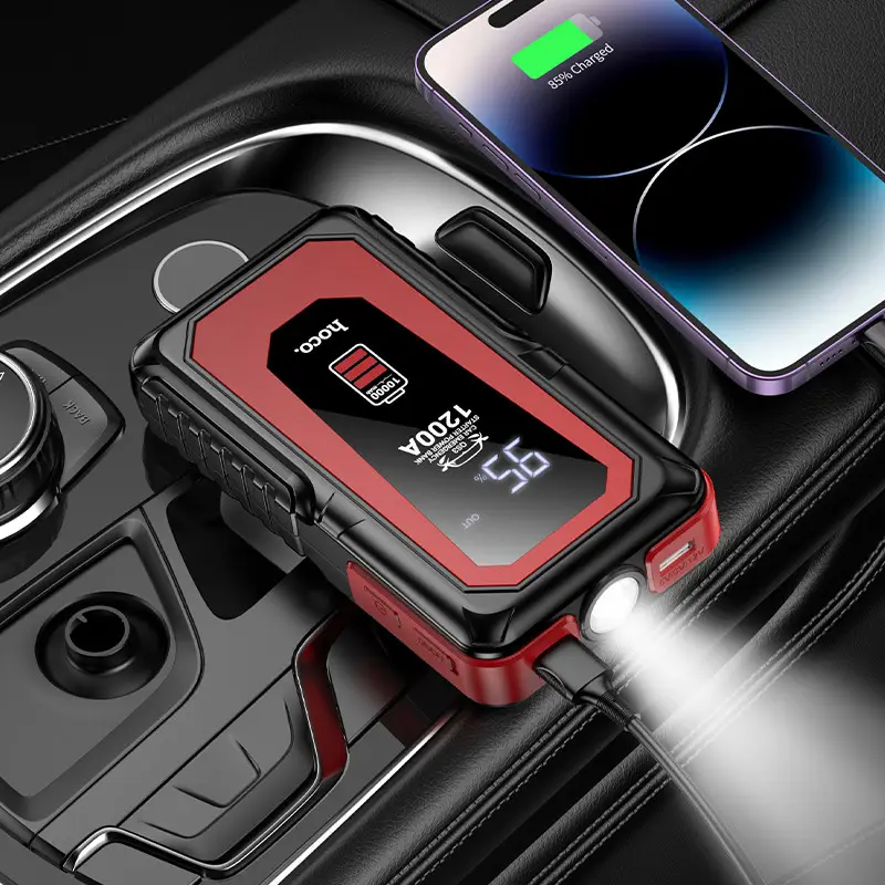 Пускозарядное устройство Hoco QS3 10000mAh (повербанк и фонарик) Черный Винница - изображение 9