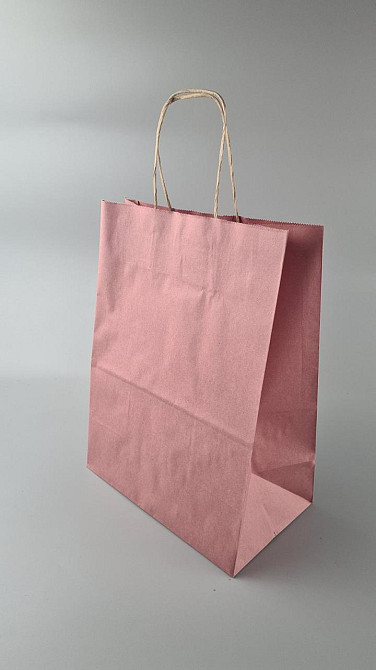 Пакет с ручками бумажный крафт Розовый 260х150х350, 80г/м2 (25 шт) Харьков - изображение 1
