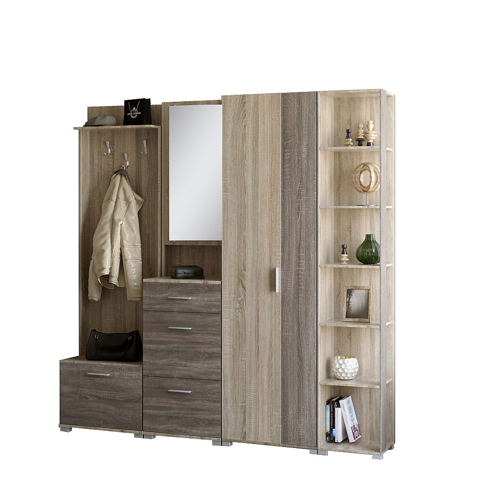 Прихожая Эверест Бриз-4 с распашным шкафом ШП-2 (4 элемента) сонома + трюфель (DTM-2659) Львов - изображение 2