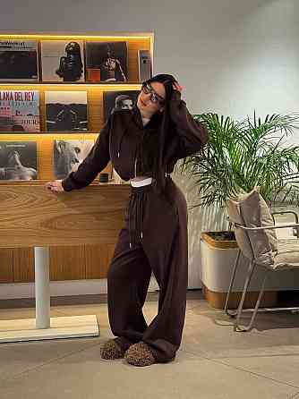 Женский стильный повседневный оверсайз костюм двойка трехнитка петля Шоколад Одесса