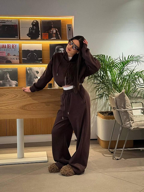 Жіночий стильний повсякденний оверсайз костюм двійка тринитка петля Шоколад Одеса - фото 4