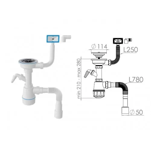 Сифон для євромийки з переливом, випуск 3 1/2, гофра O40/50 NOVA Харків - фото 2