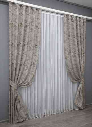 Комплект готовых штор VR-Textil Жаккард Мрамор Al3 № 1596ш Светло-серый с мокко 145х270 см 2 шт (33-0476) Киев
