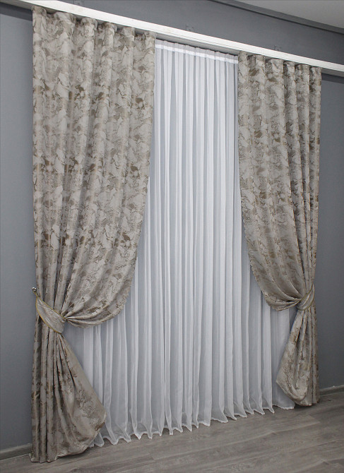 Комплект готовых штор VR-Textil Жаккард Мрамор Al3 № 1596ш Светло-серый с мокко 145х270 см 2 шт (33-0476) Киев - изображение 3