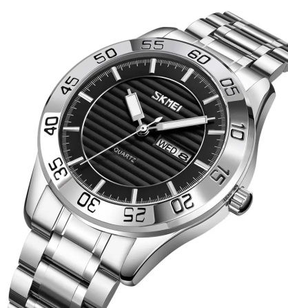Чоловічий наручний класичний годинник Skmei 9293 (Сріблястий з чорним циферблатом) Вінниця