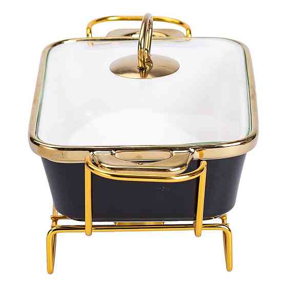 Фарфоровий мармит з кришкою 1 л на металевій підставці чорний Київ