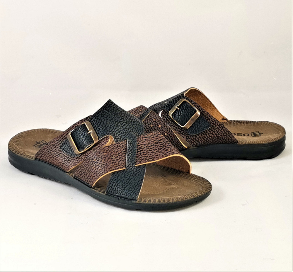 Мужские Шлёпанцы Тапочки Сланцы Чёрные с Коричневым Кожаные (размеры: 41,42,43,44) Днепр - изображение 6