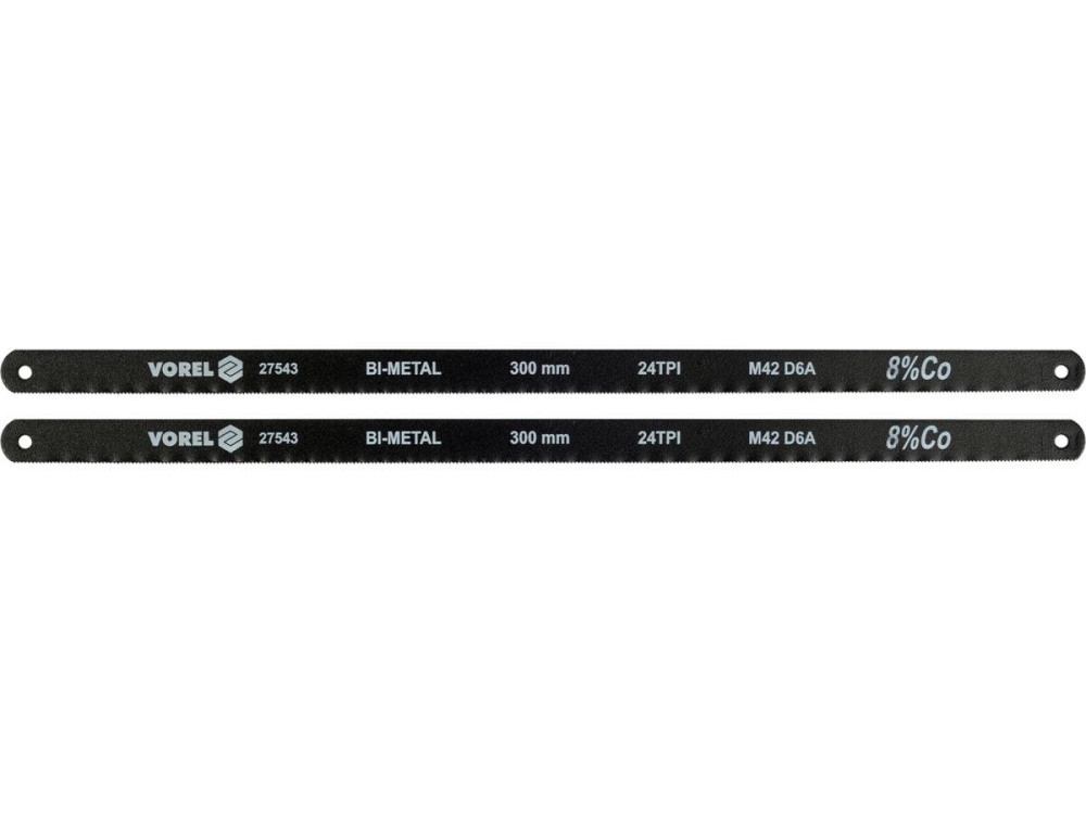 Полотно різальне по металу BI-мет VOREL M42+D6A+Co8%, 300х12,6х0,65 мм, 24 зуби/1", паков. 2 шт [10] Одеса - фото 1