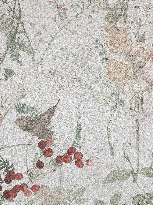 Шпалери вінілові на флізеліні AS creation The Bos 0.53х10 рослини листя квітів ягоди зелені на білому Київ - фото 5