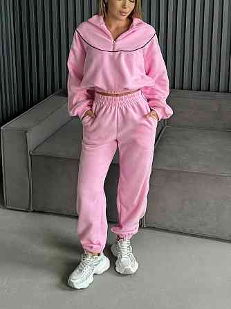 Женский теплый прогулочный костюм двойка: кофта и брюки из двухстороннего флиса Розовый, 48/50 Одесса