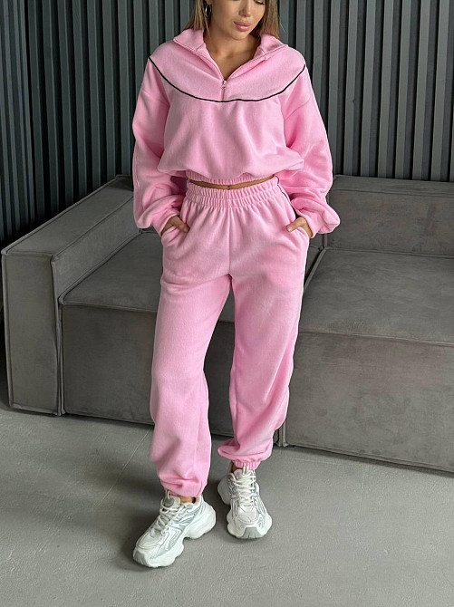 Женский теплый прогулочный костюм двойка: кофта и брюки из двухстороннего флиса Розовый, 48/50 Одесса - изображение 1