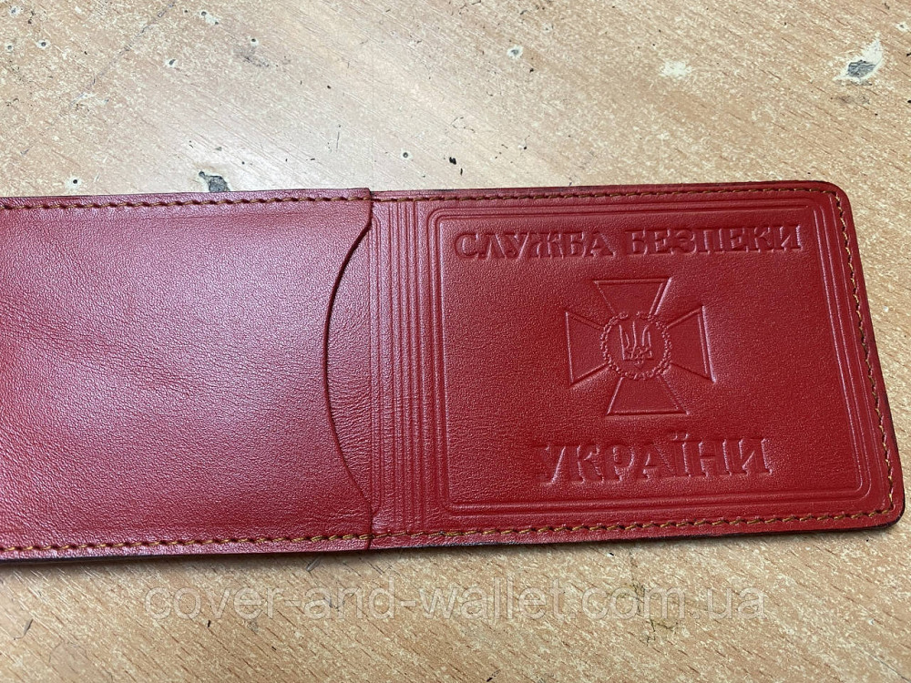 Кожаная обложка СБУ с дополнительным карманом красного цвета Киев - изображение 3
