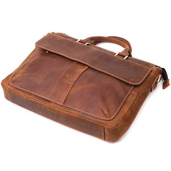 Стильный портфель в винтажном стиле из натуральной кожи Vintage 22673 Коричневый Киев
