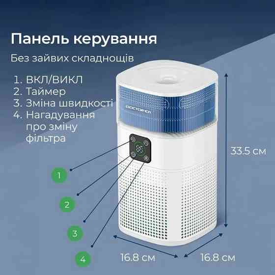 Очищувач повітря Doctor-101 Zean з функцією зволоження 2-в-1. Комбінований очисник-зволожувач повітря з HEPA-фільтром Дніпро