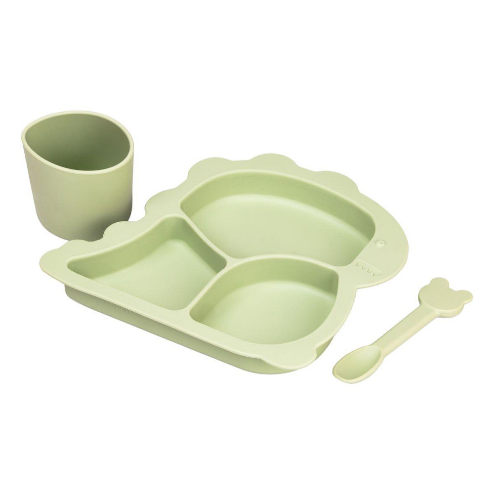 Дитячий набір силіконової посуди, 3 предмети, зелений Київ - фото 4