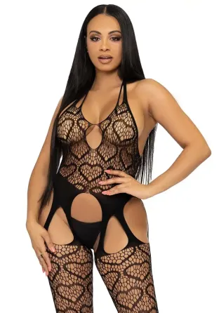 Бодістокінг з відкритим доступом Leg Avenue Net suspender bodystocking One size Black, мереживо Львів