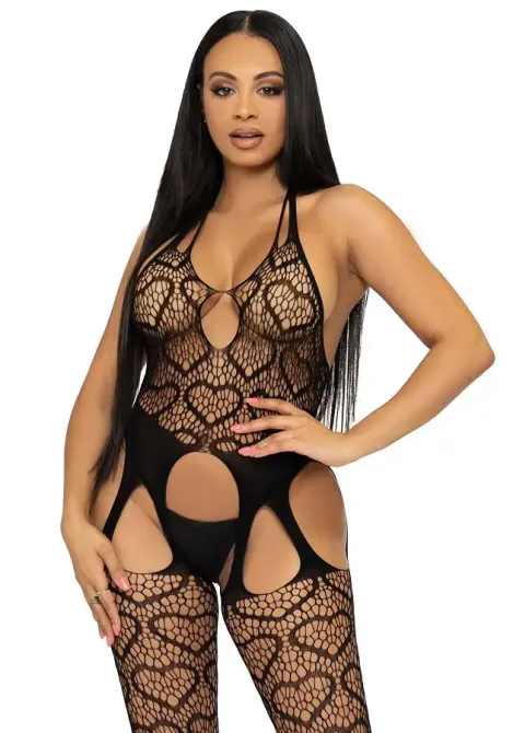 Бодістокінг з відкритим доступом Leg Avenue Net suspender bodystocking One size Black, мереживо Львів - фото 1