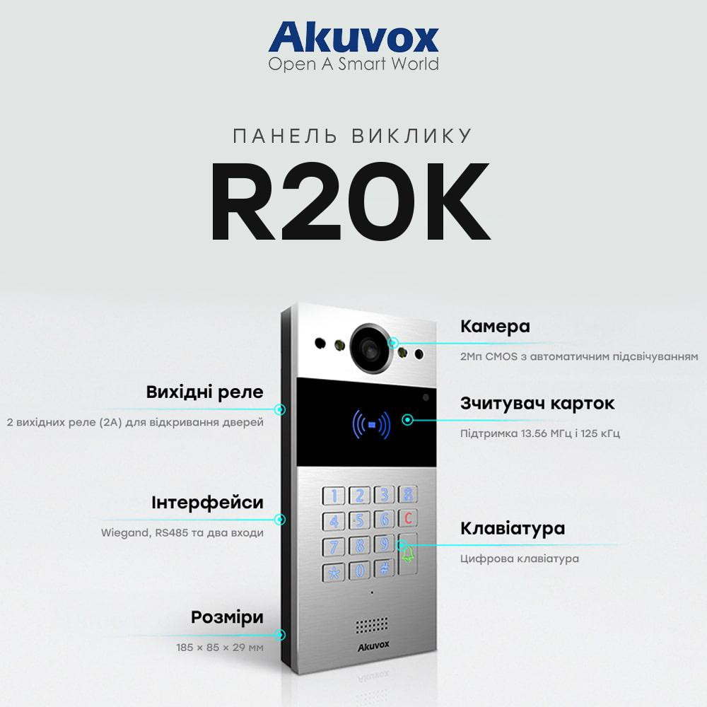 IP-відеопанель багатоабонентська 2Mp Akuvox R20K Silver зі зчитувачем EM-Marine / Mifare / NFC (87-00035) Київ - фото 4