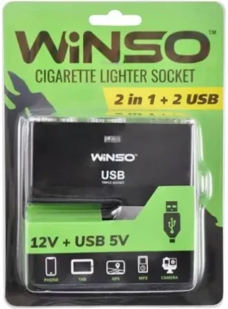Розгалужувач гнізда прикурювача WINSO 2 в 1 + 2 USB 12V + USB 5V з запобіжником — зручне живлення для кількох пристроїв одночасно Ковель