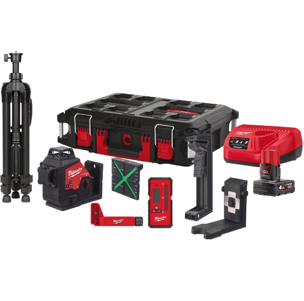 Нивелир лазерный 3D аккумуляторный MILWAUKEE, M12 3PLKIT-401P (+зар. прист.,1акум.Х4Ач, кейс PACKOUT) Одесса - изображение 1