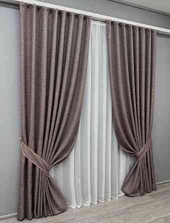 Комплект готовых штор VR-Textil Лен ELEMENTA № 1870ш Коричневый 200х270см 2 шт (32-187) Киев