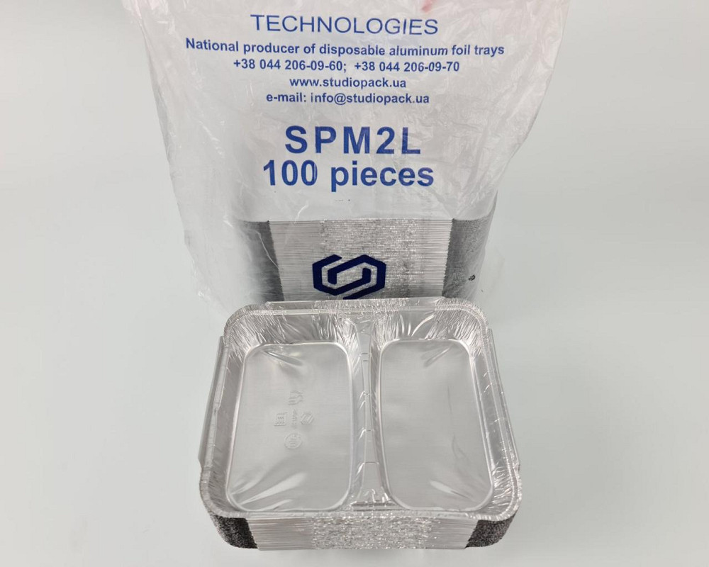 Контейнер из пищевой алюминиевой фольги прямоугольный двухсекционный   520/320мл SPM2L 100шт в упаковки (1 Харьков - изображение 3