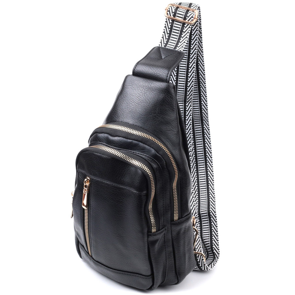 Практичная слинг сумка для женщин из экокожи Vintage 22748 Черный Киев - изображение 1