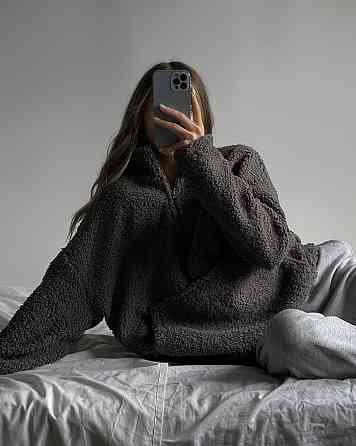 Жіноча стильна тепла оверсайз худі букле баранчик Графіт Одеса