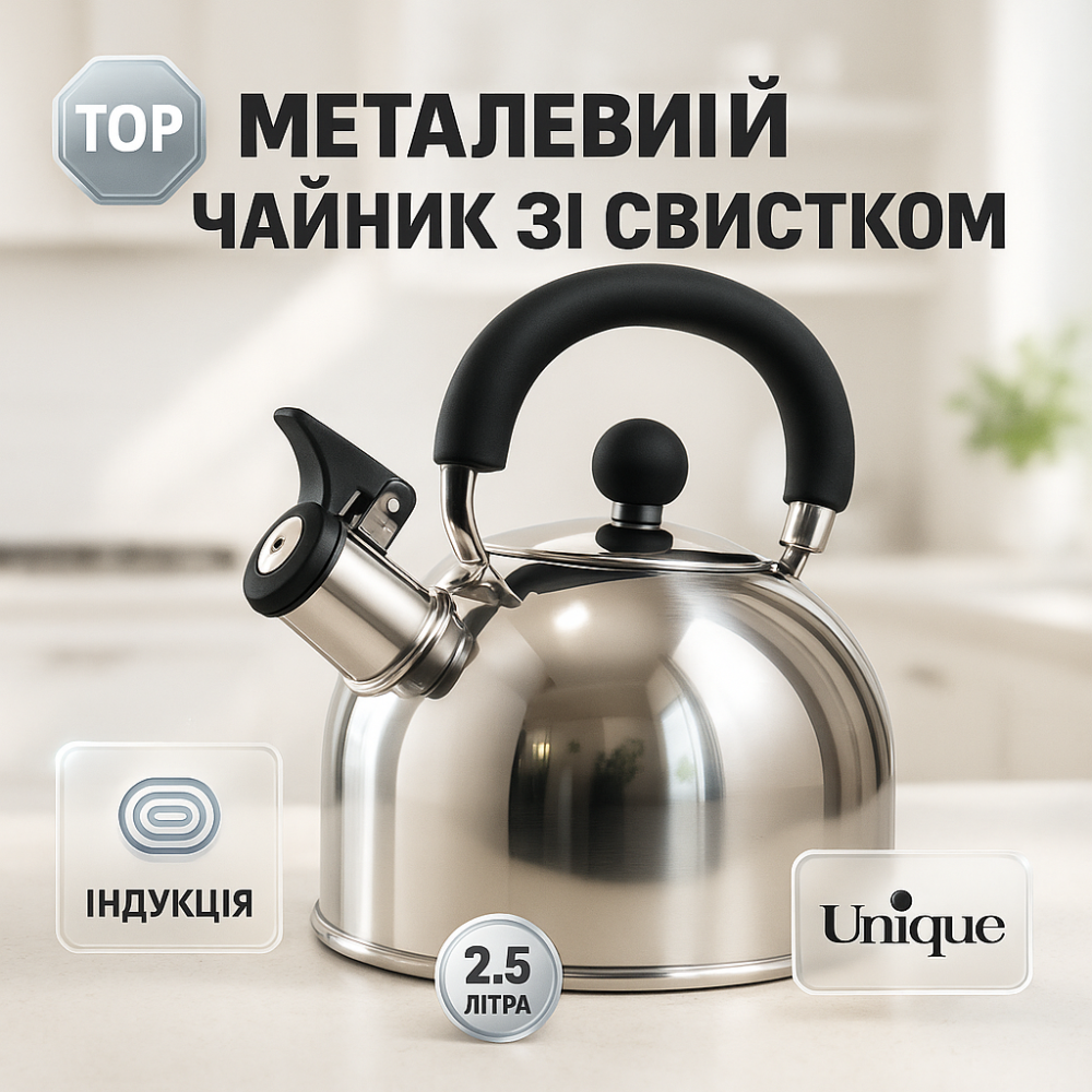 Чайник нержавеющая сталь для плиты Unique, Чайник на плиту со свистком нержавейка VX-78 Львов - изображение 13
